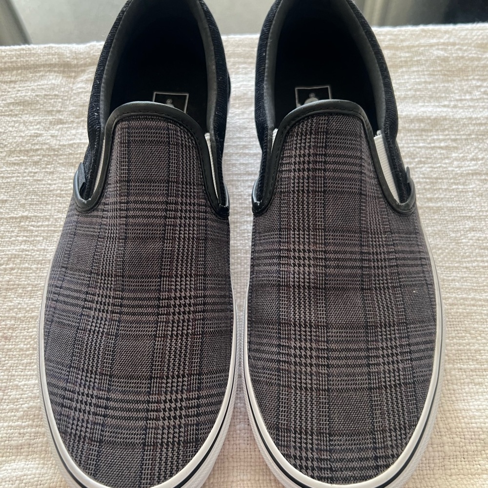 Vans Men's Gray Plaid Slip-On Loafers